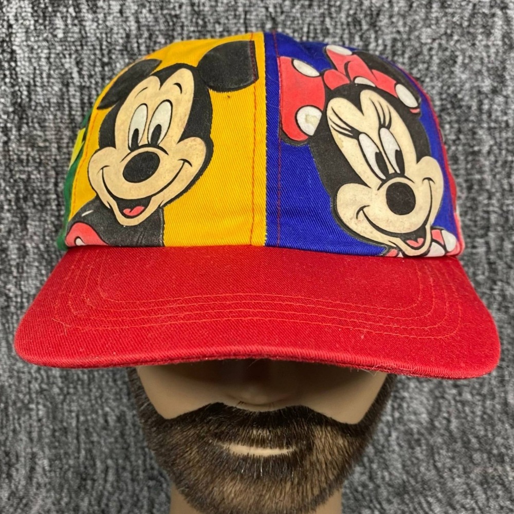 VTG Disney Mickey Minnie Mouse Colorblock Snapback Hat Goofy Hat Co Made Taiwan